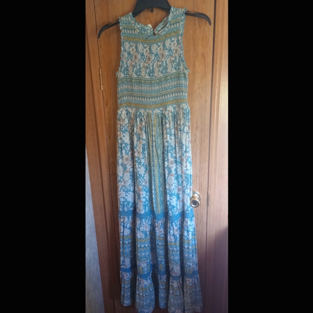 Coco + Jaimeson Blue Floral Maxi Dress, Smocked, Sleeveless, Small